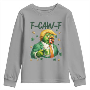 Funny Trump Chicken St Patricks Day Youth Sweatshirt F Caw F Lucky Irish TS14 Sport Gray Print Your Wear