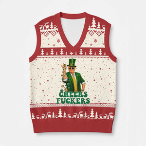 Cheers Fuckers St Patricks Day V-Neck Knit Sweater Vest Funny Beer Drinking Trump TS14 Beige Red Print Your Wear