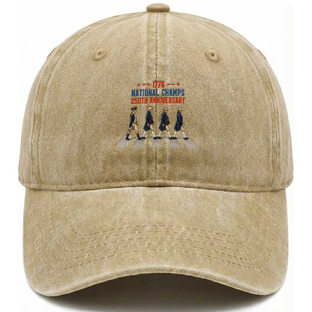 1776 National Champs Washed Cotton Baseball Cap Funny Founding Father Roading Parody 4th of July TS14 Print Your Wear