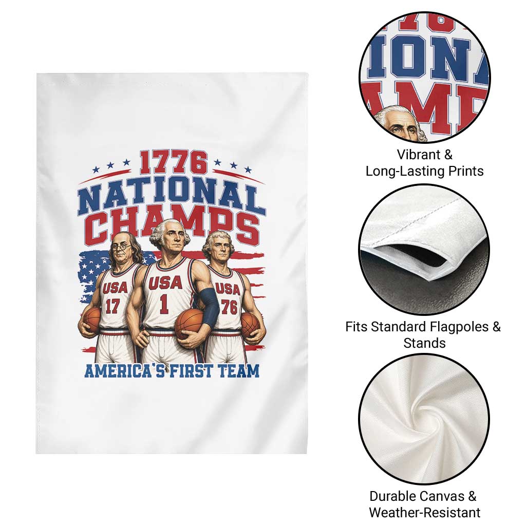 1776 National Champs Garden Flag Patriotic Founding Fathers Basketball Undefeated America