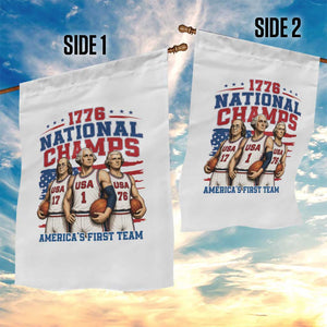 1776 National Champs Garden Flag Patriotic Founding Fathers Basketball Undefeated America