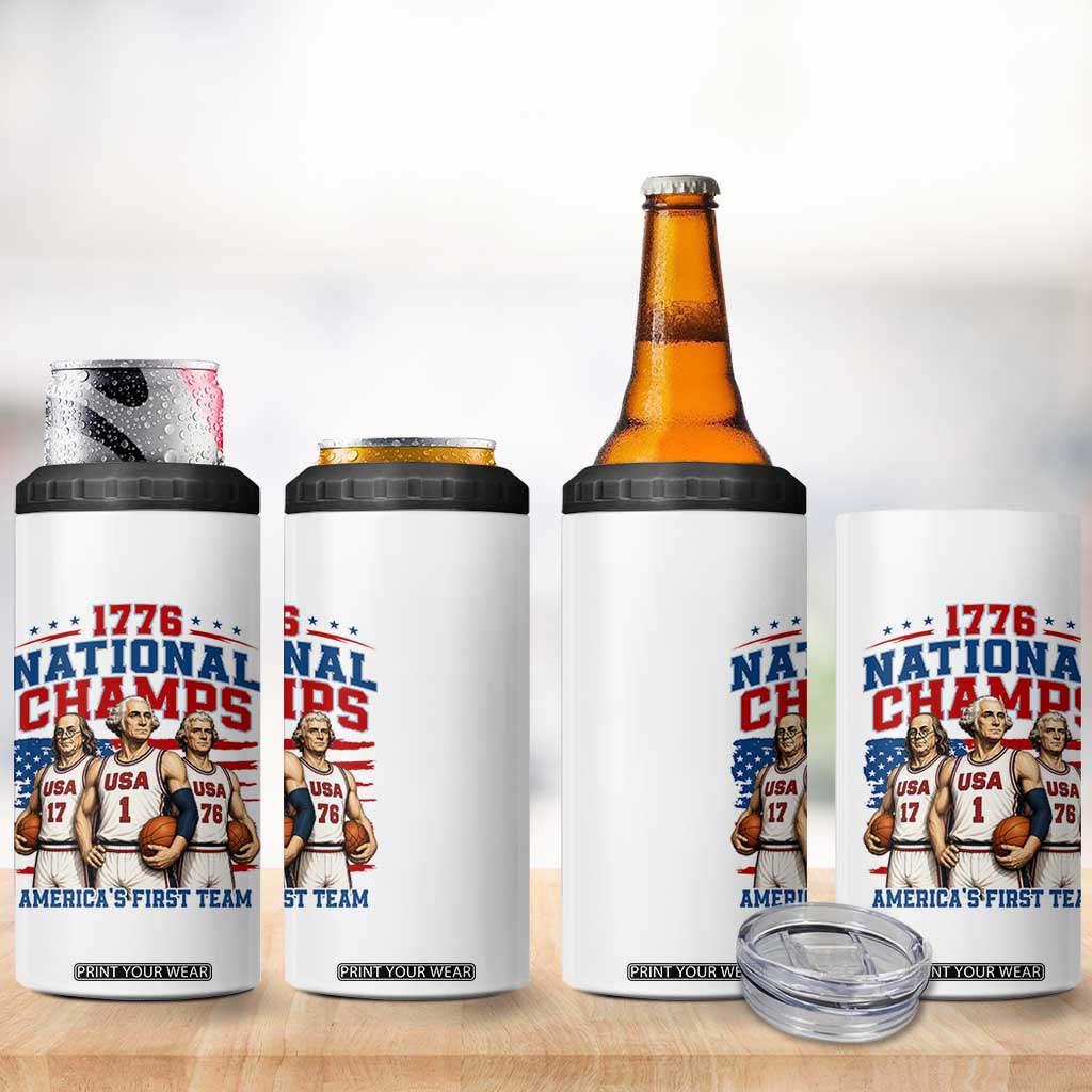 1776 National Champs 4 in 1 Can Cooler Tumbler Patriotic Founding Fathers Basketball Undefeated America