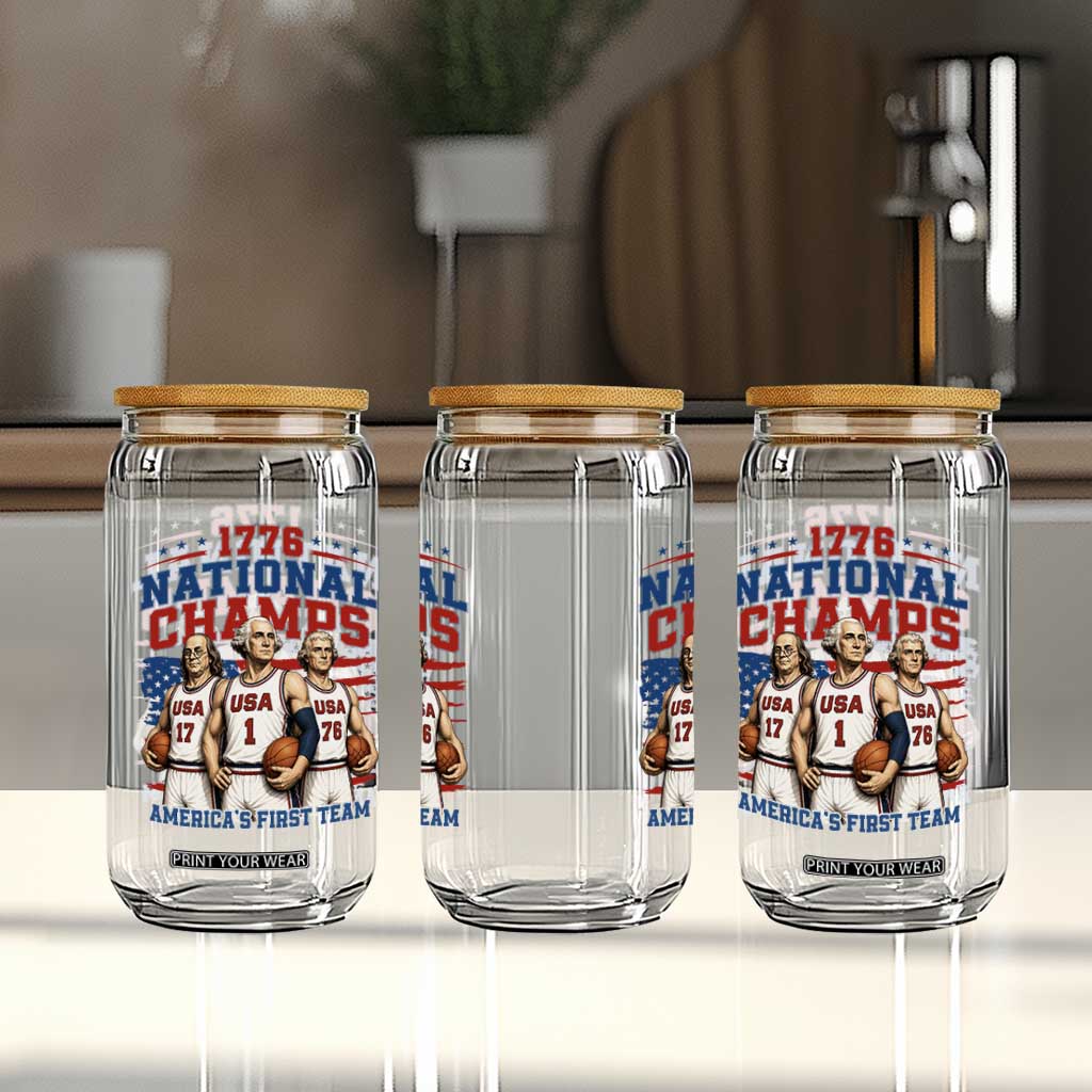 1776 National Champs Glass Can Patriotic Founding Fathers Basketball Undefeated America
