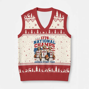 1776 National Champs V-Neck Knit Sweater Vest Patriotic Founding Fathers Basketball Undefeated America TS14 Beige Red Print Your Wear