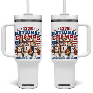 1776 National Champs Tumbler With Handle Patriotic Founding Fathers Basketball Undefeated America