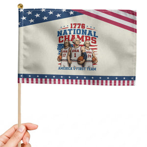 1776 National Champs Patriotic Handheld Flag Funny Founding Fathers Basketball Undefeated America