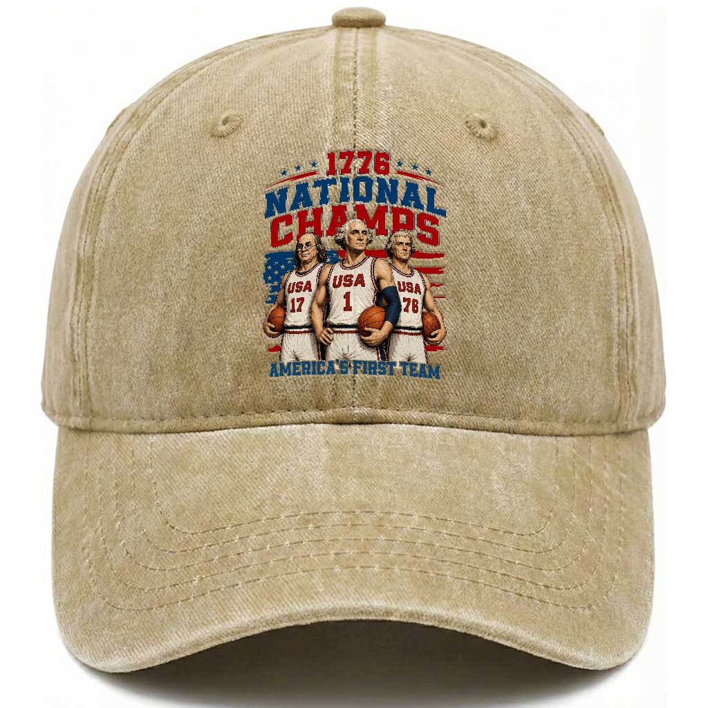 1776 National Champs Washed Cotton Baseball Cap Patriotic Founding Fathers Basketball Undefeated America