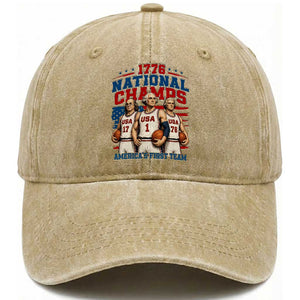 1776 National Champs Washed Cotton Baseball Cap Patriotic Founding Fathers Basketball Undefeated America
