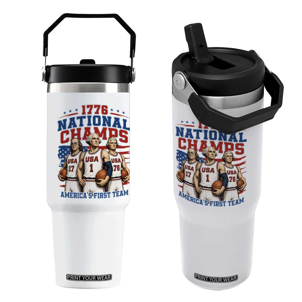 1776 National Champs Flip Straw Tumbler Patriotic Founding Fathers Basketball Undefeated America