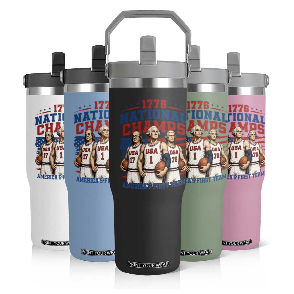 1776 National Champs Flip Straw Tumbler Patriotic Founding Fathers Basketball Undefeated America
