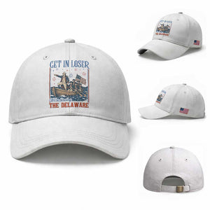 Get In Loser We're Crossing The Delaware Meme Baseball Cap Patriotic American History Independence Day