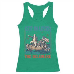 Get In Loser We're Crossing The Delaware Meme Racerback Tank Top Patriotic American History Independence Day
