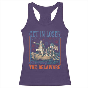 Get In Loser We're Crossing The Delaware Meme Racerback Tank Top Patriotic American History Independence Day