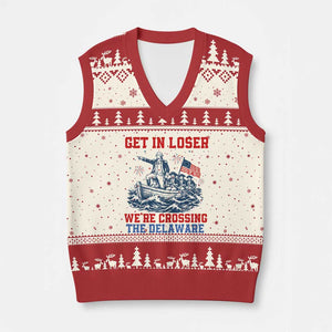 Get In Loser We’re Crossing The Delaware V-Neck Knit Sweater Vest Funny 4th Of July American History TS14 Beige Red Print Your Wear