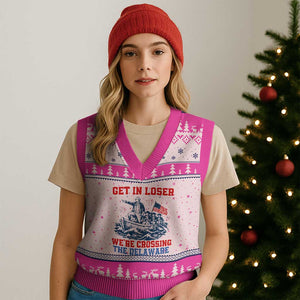 Get In Loser We’re Crossing The Delaware V-Neck Knit Sweater Vest Funny 4th Of July American History TS14 Hot Pink Print Your Wear