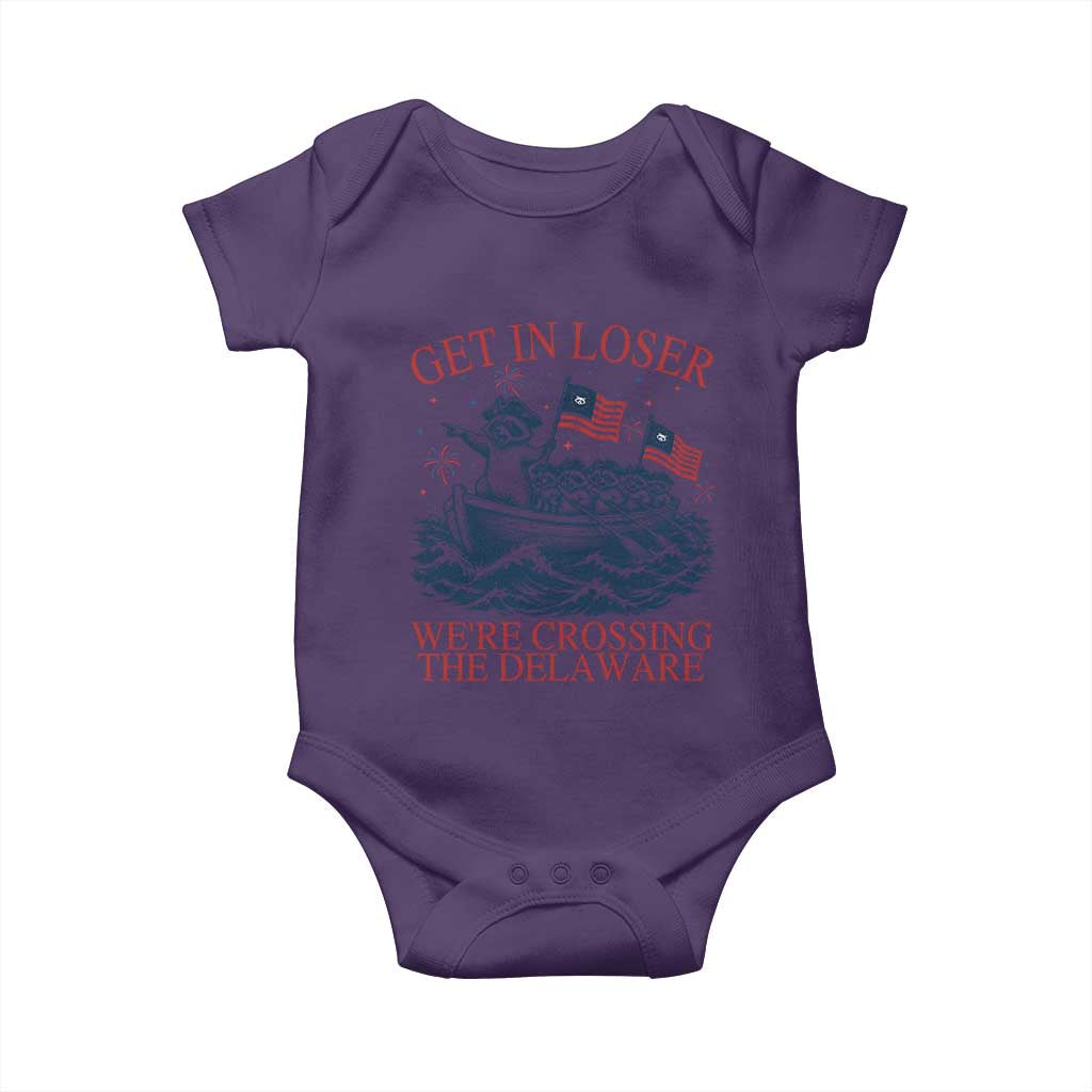 Get In Loser We’re Crossing The Delaware Baby Onesie Funny Raccoon Meme 4th of July