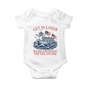 Get In Loser We’re Crossing The Delaware Baby Onesie Funny Raccoon Meme 4th of July
