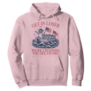 Get In Loser We’re Crossing The Delaware Hoodie Funny Raccoon Meme 4th of July