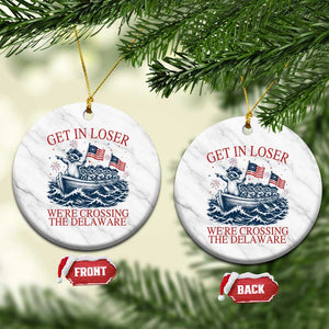 Get In Loser We’re Crossing The Delaware Ceramic Ornament Funny Raccoon Meme 4th of July TS14 1pc White Marble Print Your Wear
