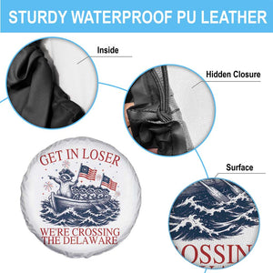Get In Loser We’re Crossing The Delaware Spare Tire Cover Funny Raccoon Meme 4th of July