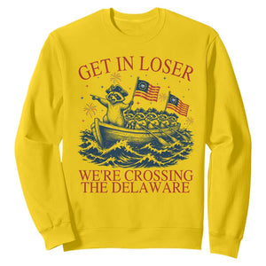 Get In Loser We’re Crossing The Delaware Sweatshirt Funny Raccoon Meme 4th of July