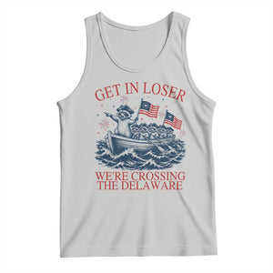 Get In Loser We’re Crossing The Delaware Tank Top Funny Raccoon Meme 4th of July