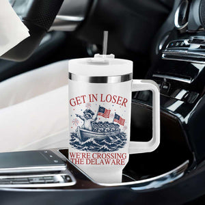 Get In Loser We’re Crossing The Delaware Tumbler With Handle Funny Raccoon Meme 4th of July TS14 Print Your Wear