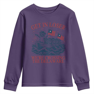 Get In Loser We’re Crossing The Delaware Youth Sweatshirt Funny Raccoon Meme 4th of July