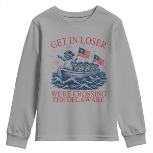 Get In Loser We’re Crossing The Delaware Youth Sweatshirt Funny Raccoon Meme 4th of July