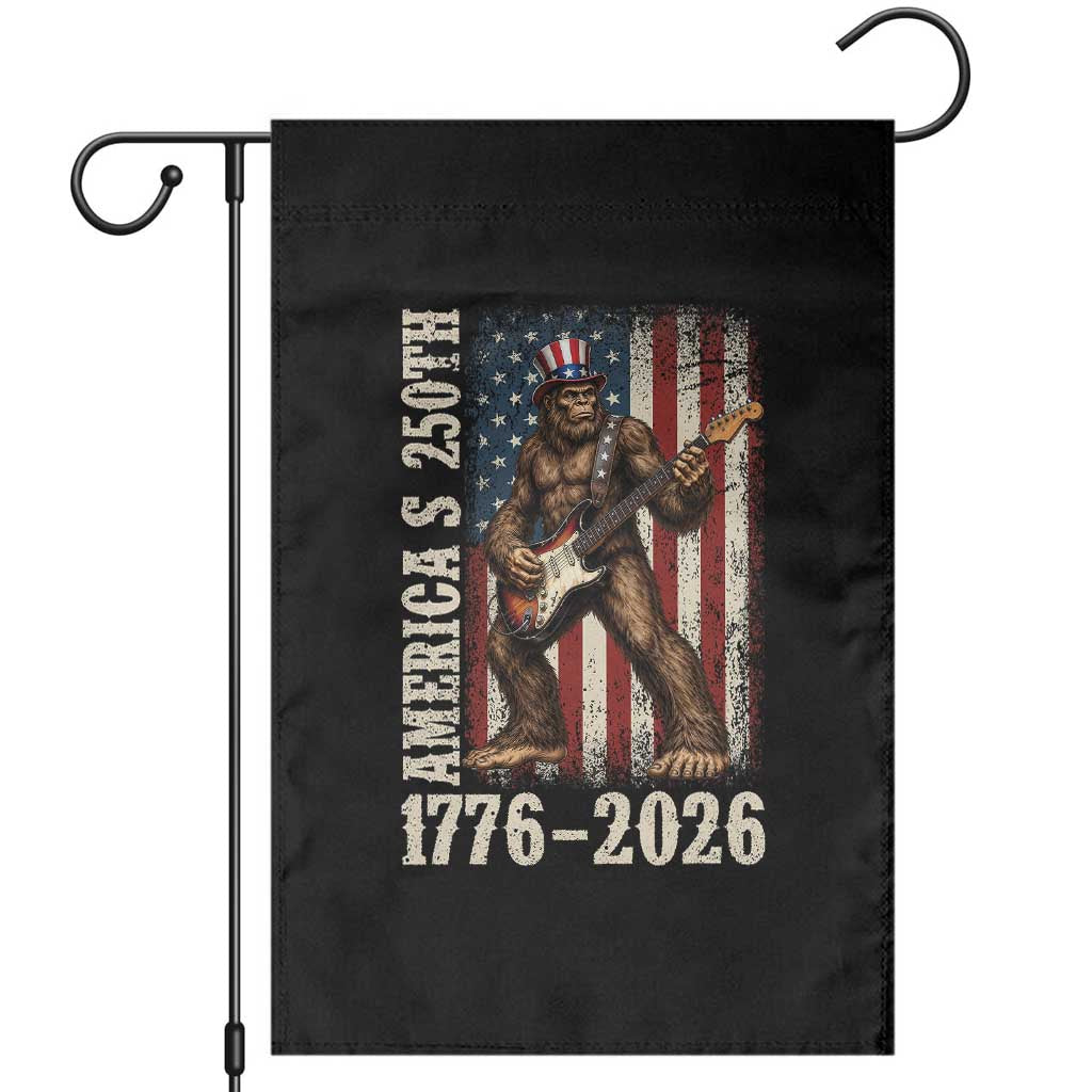 250 Years America Anniversary Garden Flag Patriotic Bigfoot Playing Guitar 4th Of July
