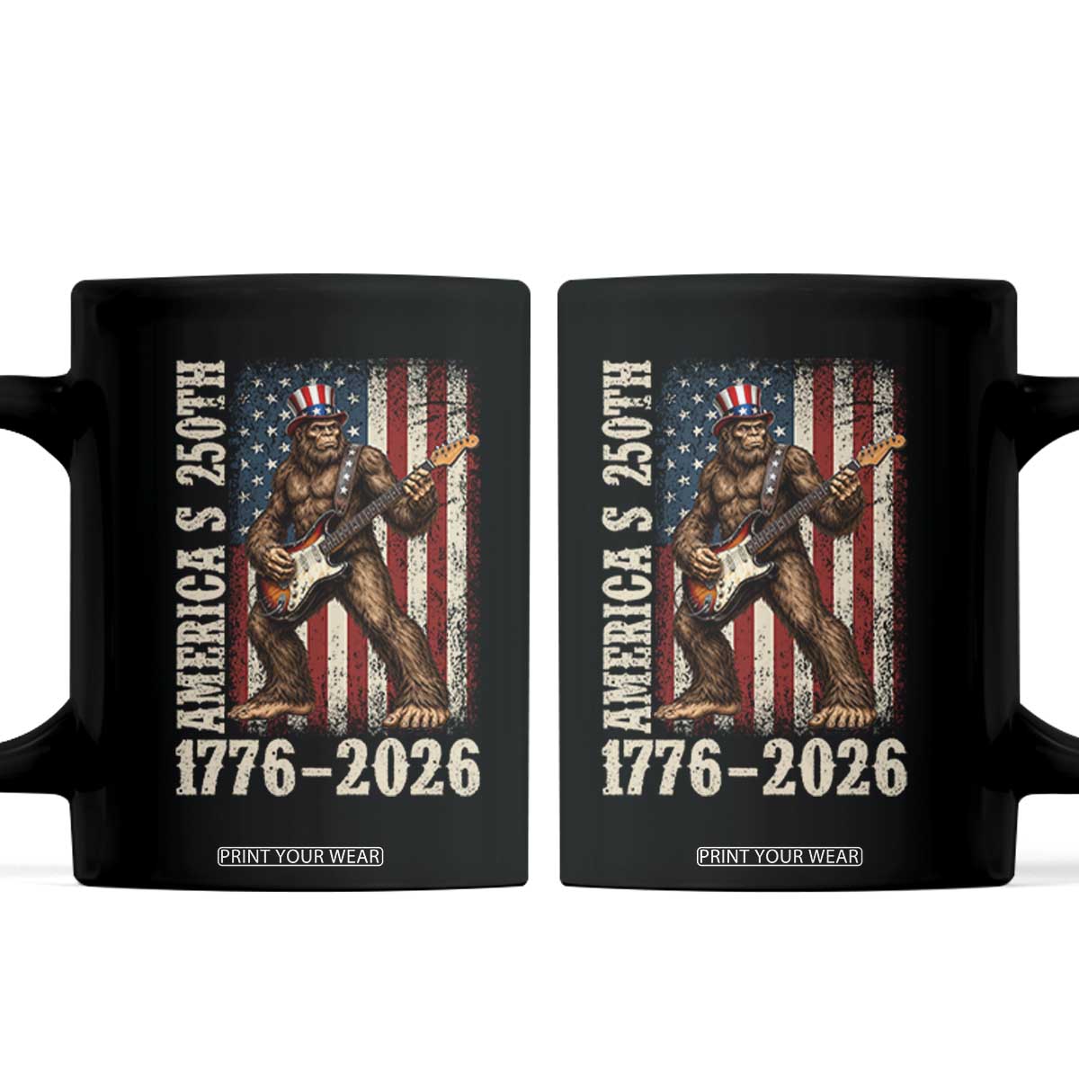250 Years America Anniversary Coffee Mug Patriotic Bigfoot Playing Guitar 4th Of July