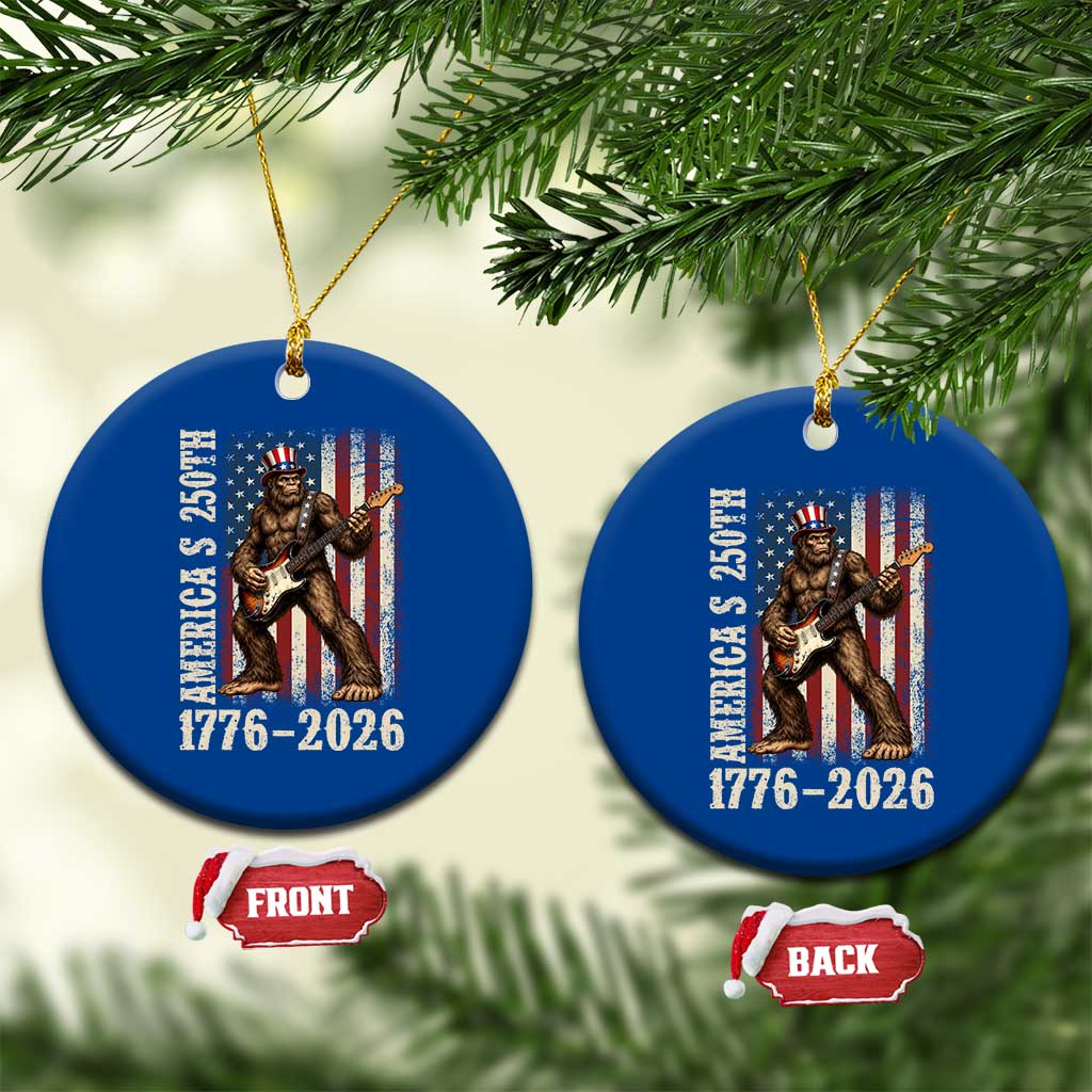 250 Years America Anniversary Ceramic Ornament Patriotic Bigfoot Playing Guitar 4th Of July