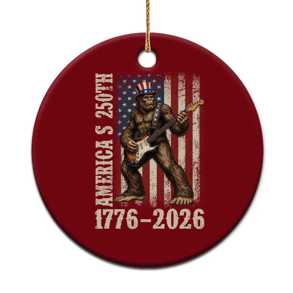 250 Years America Anniversary Ceramic Ornament Patriotic Bigfoot Playing Guitar 4th Of July