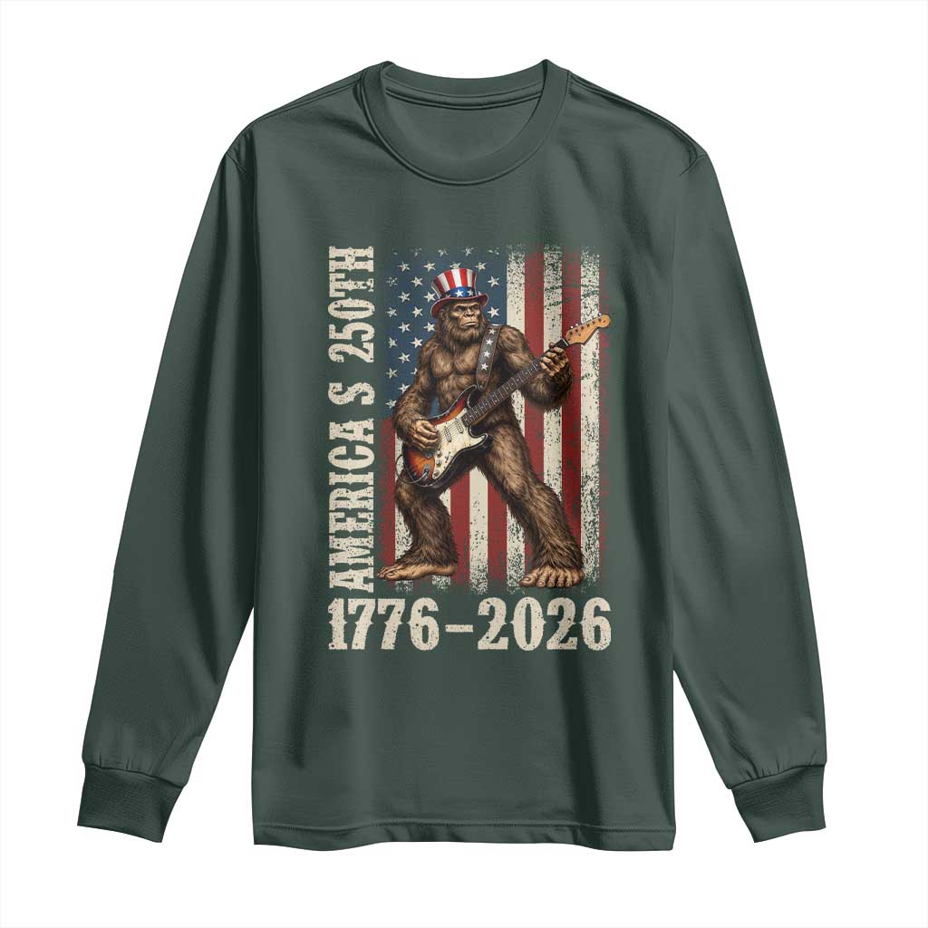 250 Years America Anniversary Long Sleeve Shirt Patriotic Bigfoot Playing Guitar 4th Of July