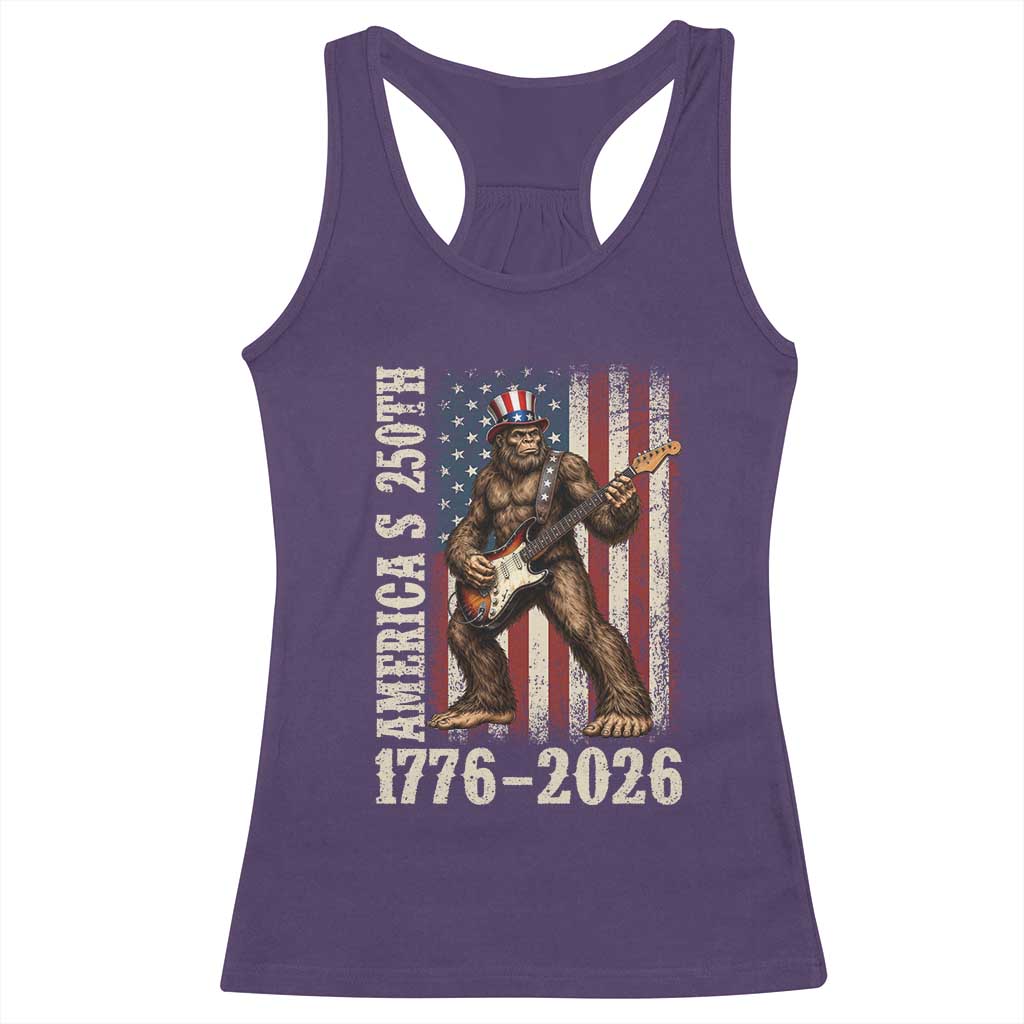 250 Years America Anniversary Racerback Tank Top Patriotic Bigfoot Playing Guitar 4th Of July