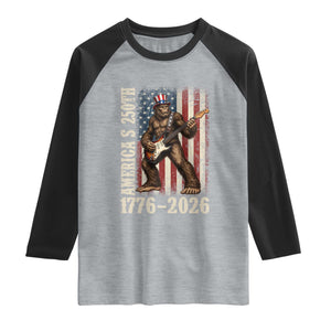 USA 250th Anniversary Raglan Shirt Patriotic Bigfoot Playing Guitar 4th Of July