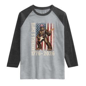 USA 250th Anniversary Raglan Shirt Patriotic Bigfoot Playing Guitar 4th Of July