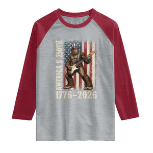 USA 250th Anniversary Raglan Shirt Patriotic Bigfoot Playing Guitar 4th Of July