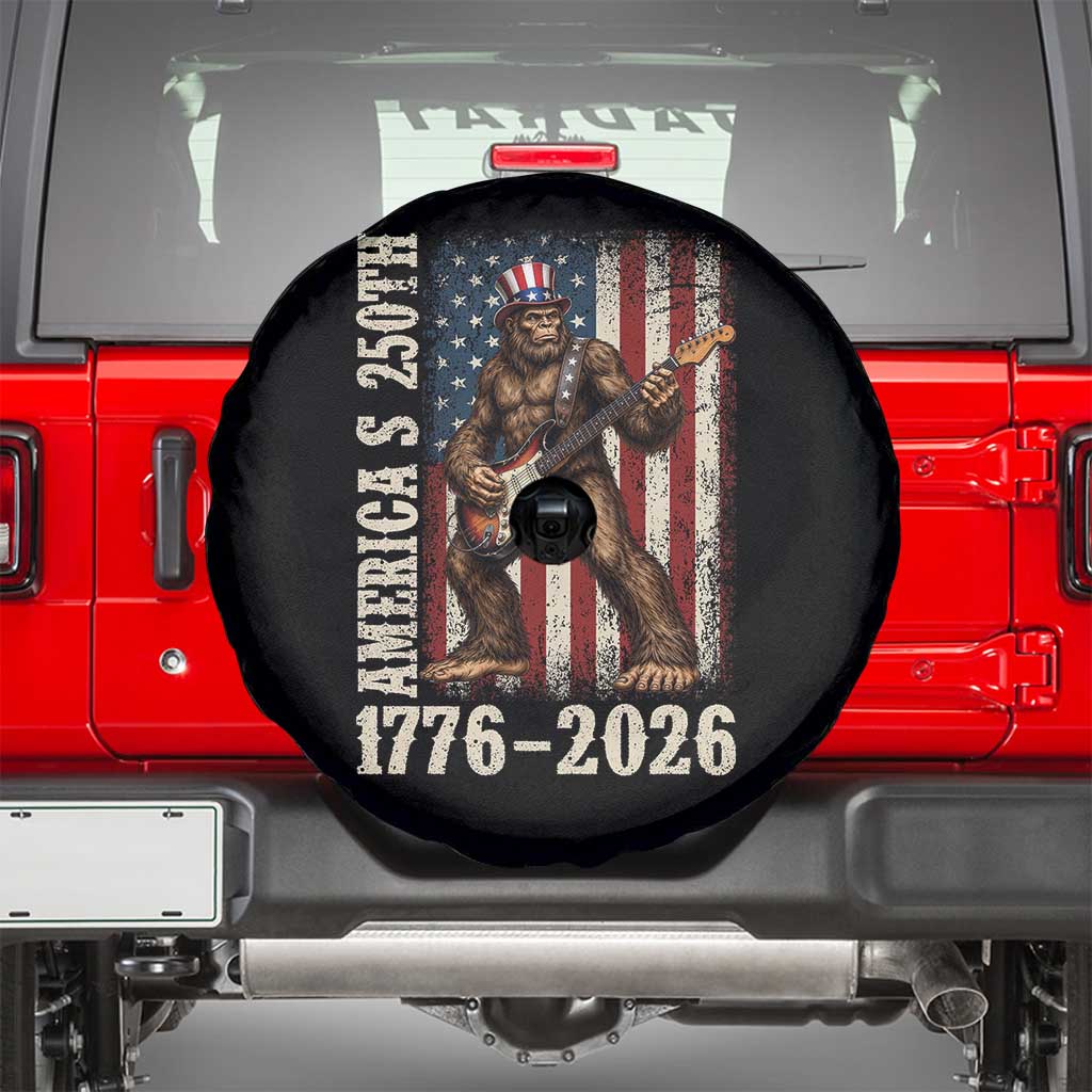 250 Years America Anniversary Spare Tire Cover Patriotic Bigfoot Playing Guitar 4th Of July
