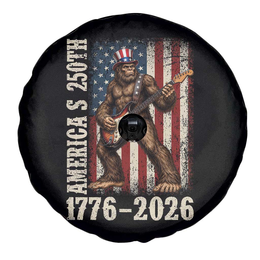 250 Years America Anniversary Spare Tire Cover Patriotic Bigfoot Playing Guitar 4th Of July