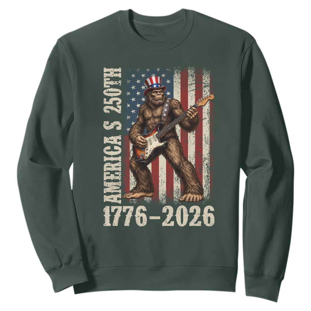 250 Years America Anniversary Sweatshirt Patriotic Bigfoot Playing Guitar 4th Of July