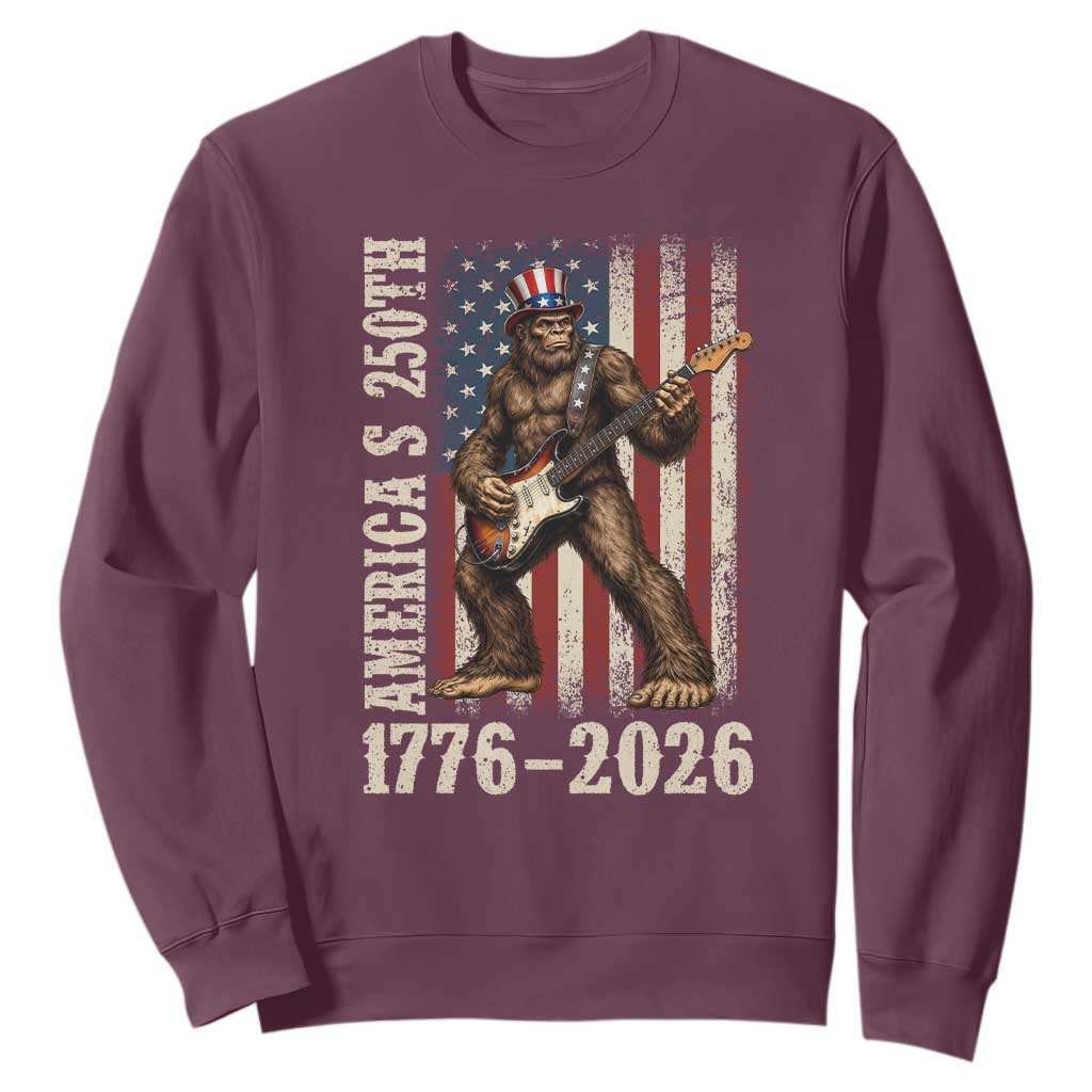 250 Years America Anniversary Sweatshirt Patriotic Bigfoot Playing Guitar 4th Of July