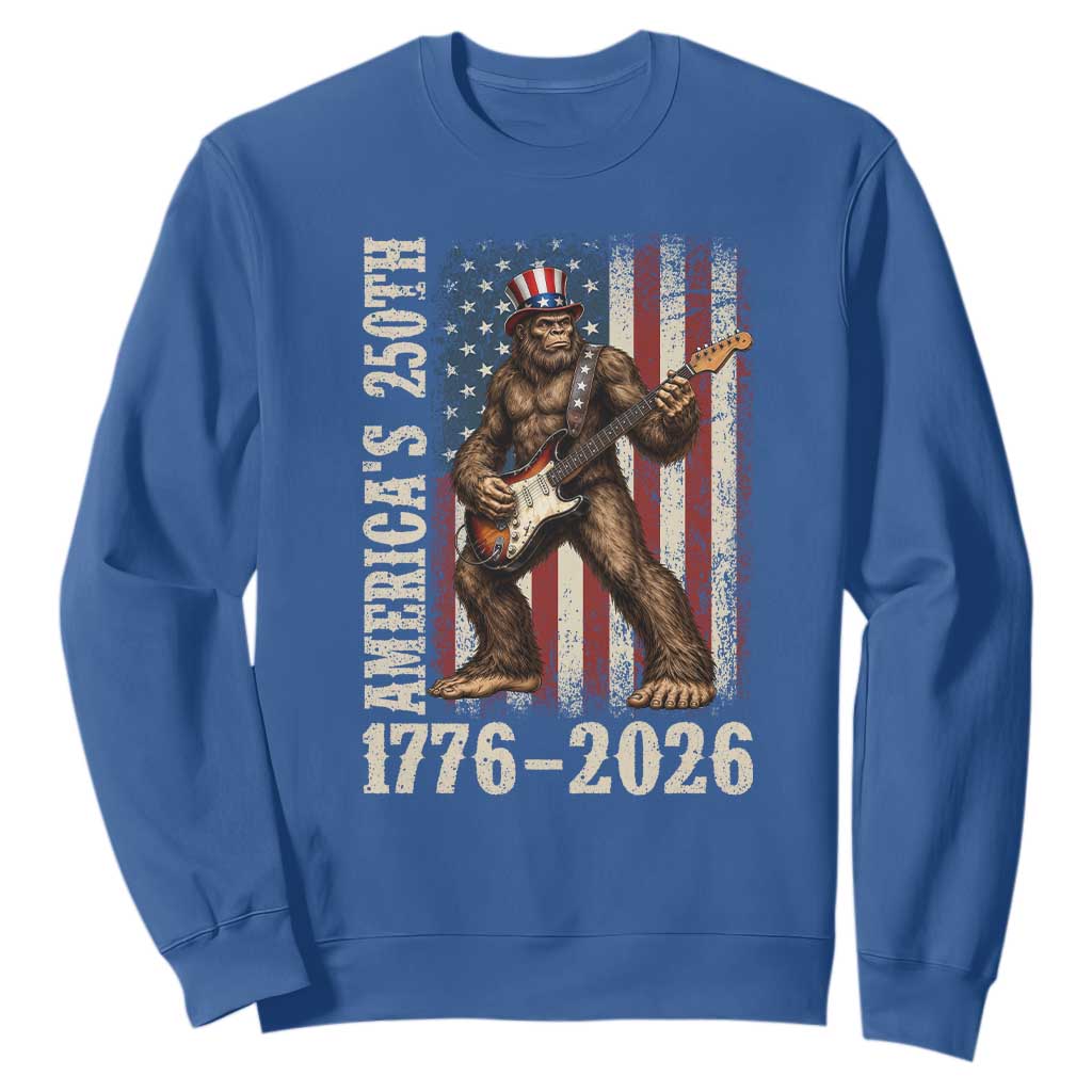 250 Years America Anniversary Sweatshirt Patriotic Bigfoot Playing Guitar 4th Of July