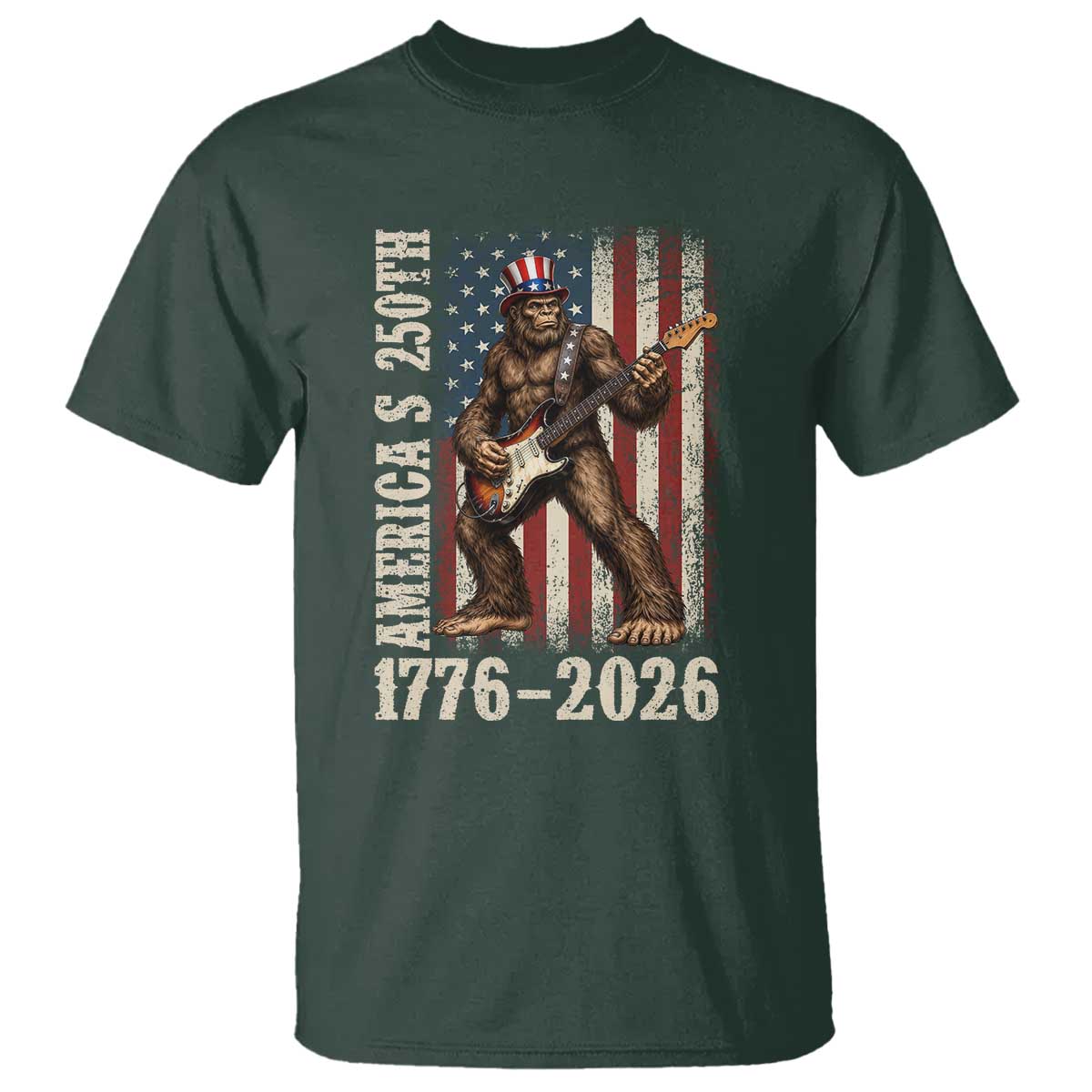 250 Years America Anniversary T Shirt Patriotic Bigfoot Playing Guitar 4th Of July