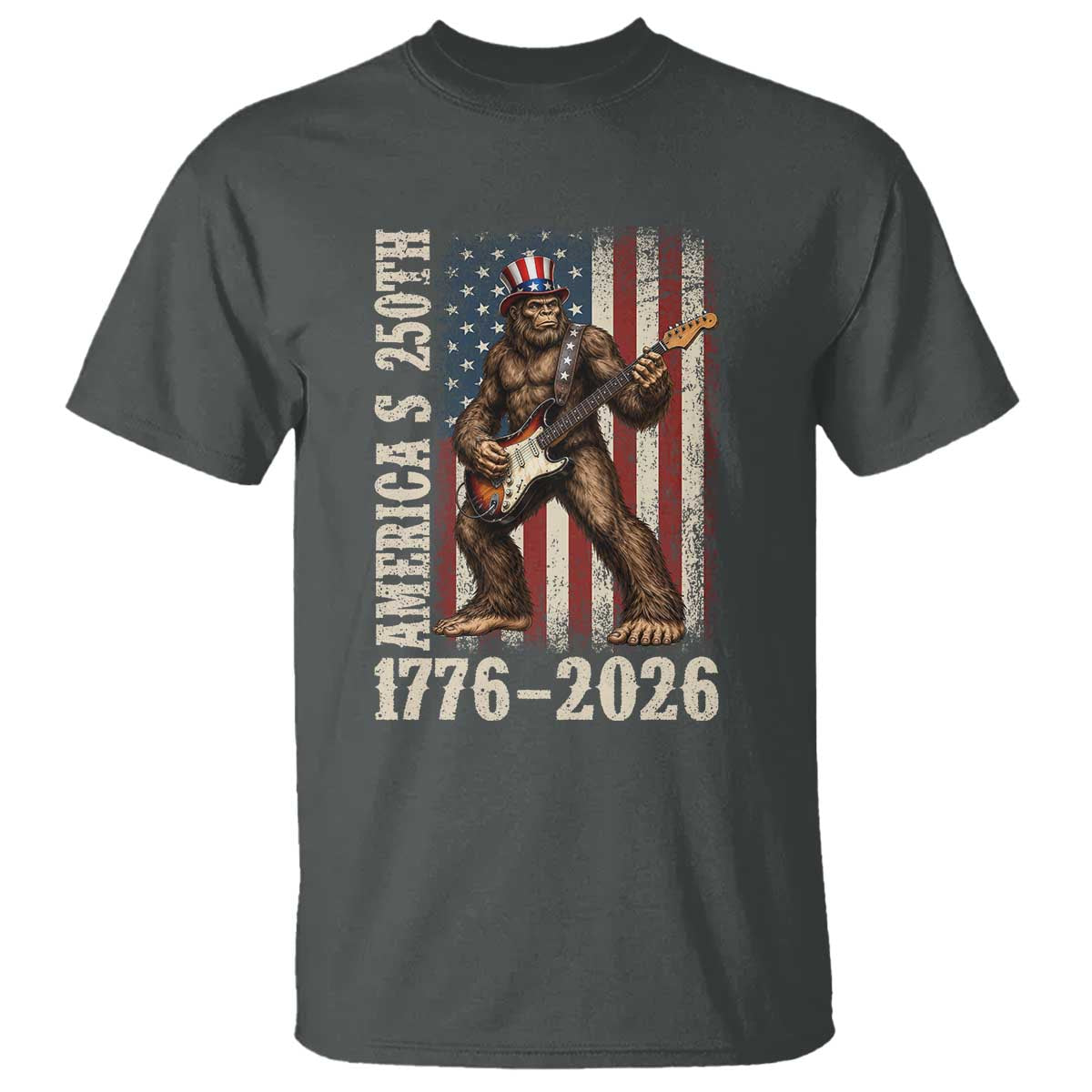 250 Years America Anniversary T Shirt Patriotic Bigfoot Playing Guitar 4th Of July