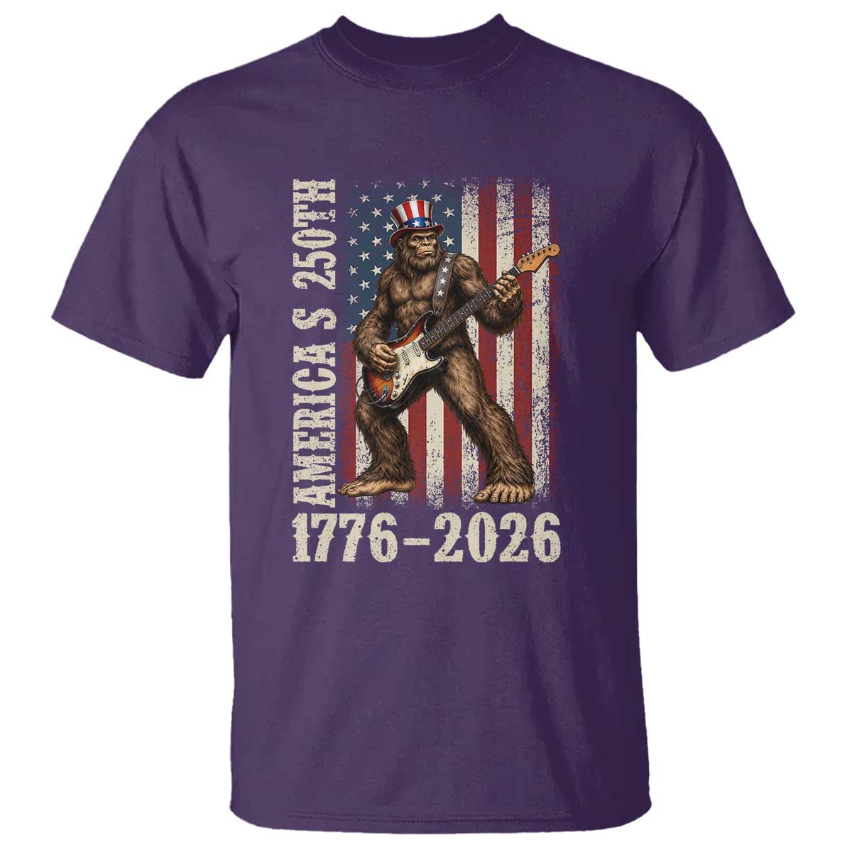 250 Years America Anniversary T Shirt Patriotic Bigfoot Playing Guitar 4th Of July