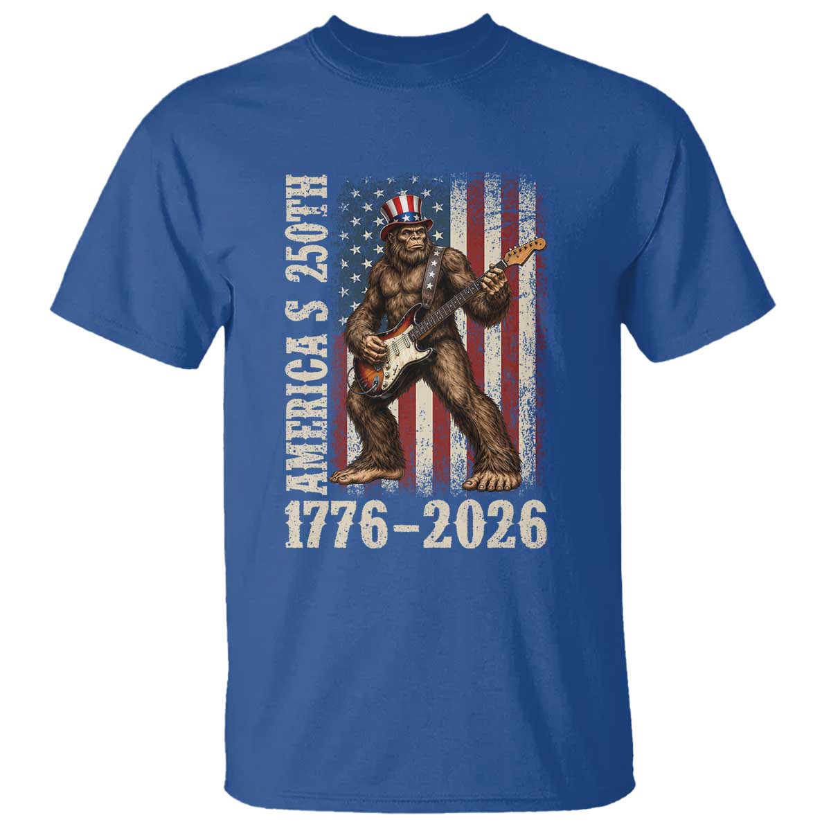 250 Years America Anniversary T Shirt Patriotic Bigfoot Playing Guitar 4th Of July