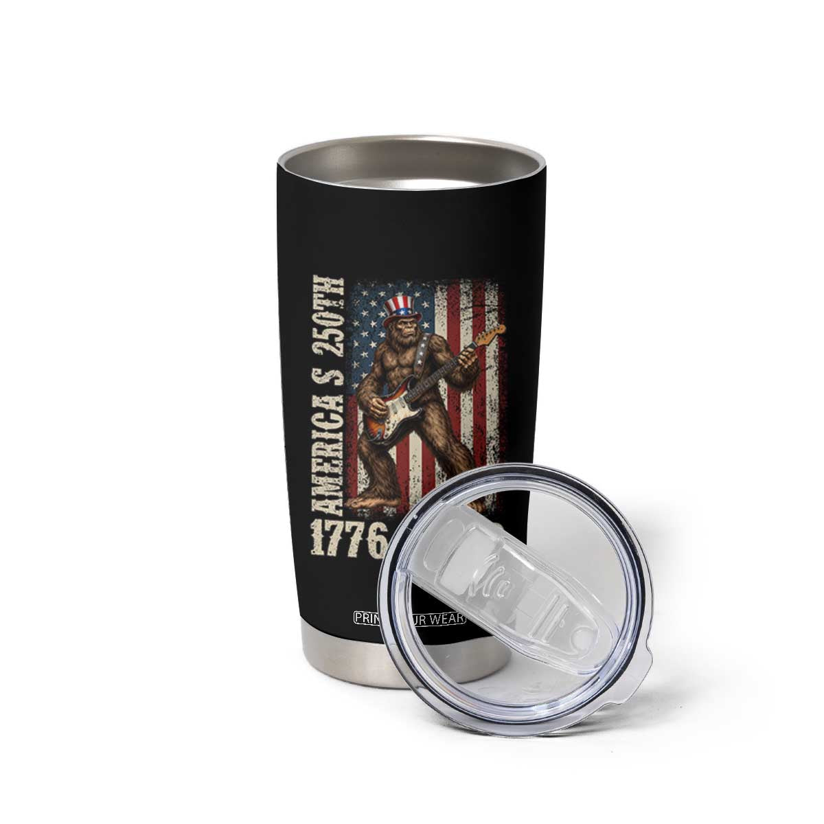 250 Years America Anniversary Tumbler Cup Patriotic Bigfoot Playing Guitar 4th Of July TS14 Print Your Wear