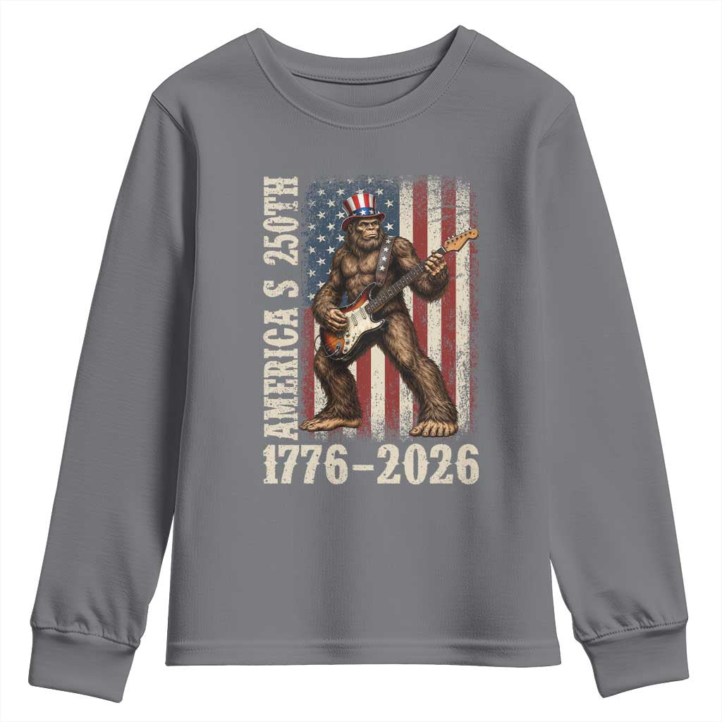 250 Years America Anniversary Youth Sweatshirt Patriotic Bigfoot Playing Guitar 4th Of July