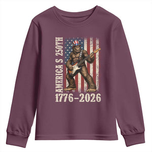 250 Years America Anniversary Youth Sweatshirt Patriotic Bigfoot Playing Guitar 4th Of July